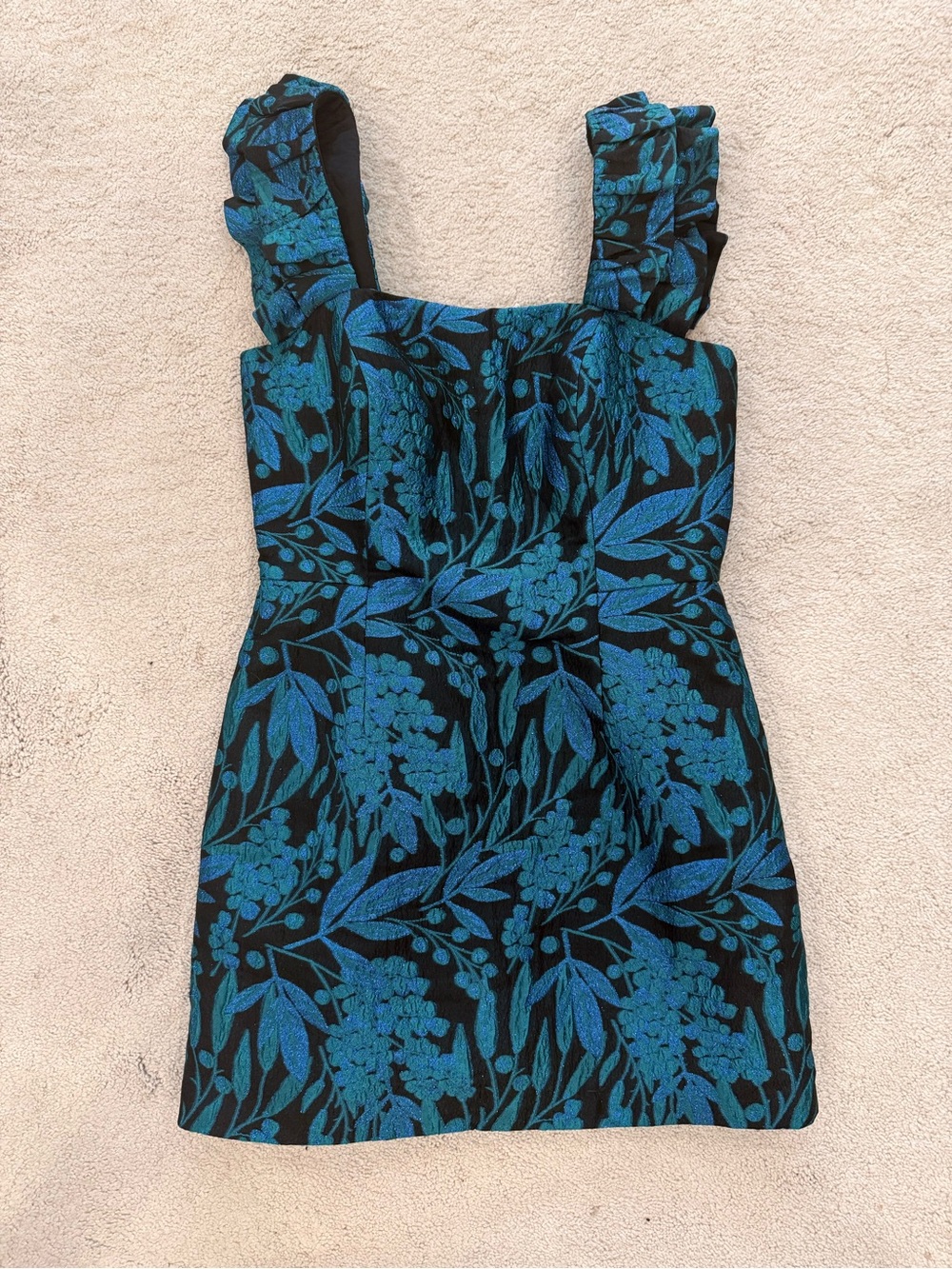 Lilly Pulitzer Sparkly Brocade Floral Mini Dress in Teal and Black